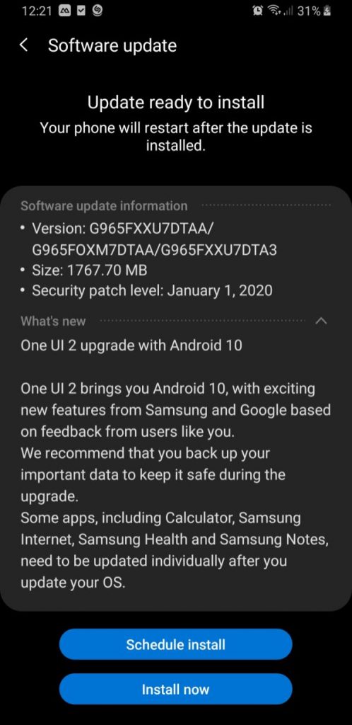 android 10 samsung s9