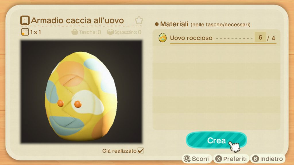 Guida Pasqua Animal Crossing New Horizons armadio