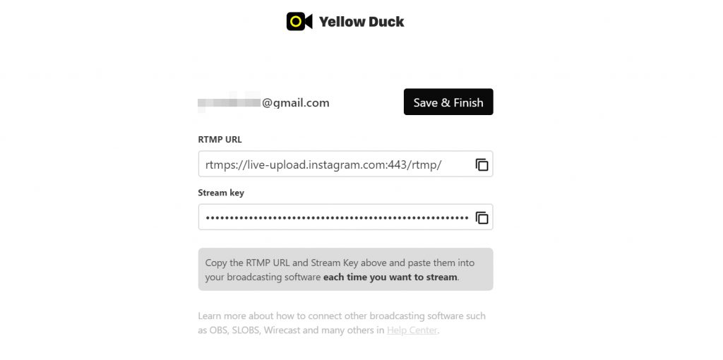Yellow Duck codice dirette Instagram PC