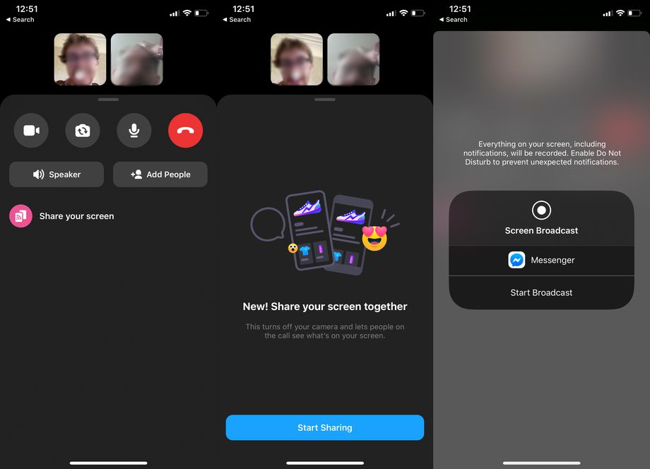Facebook Messenger condivisione schermo mobile