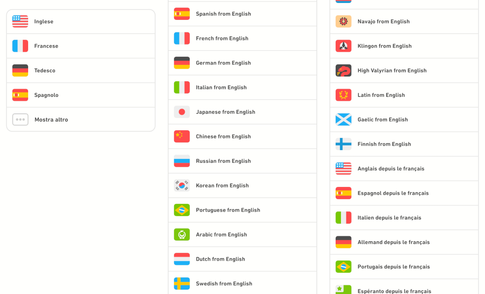 Duolingo lingue