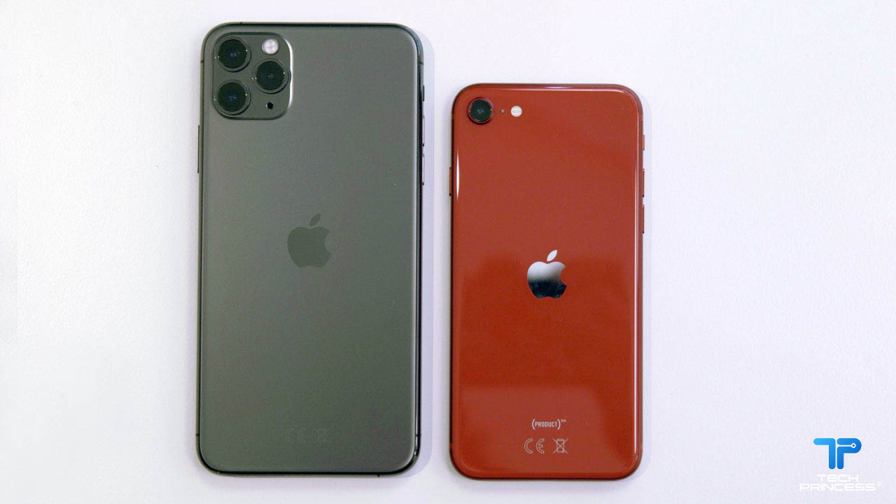 A sinistra iPhone 11 Pro Max, a destra iPhone SE 2020