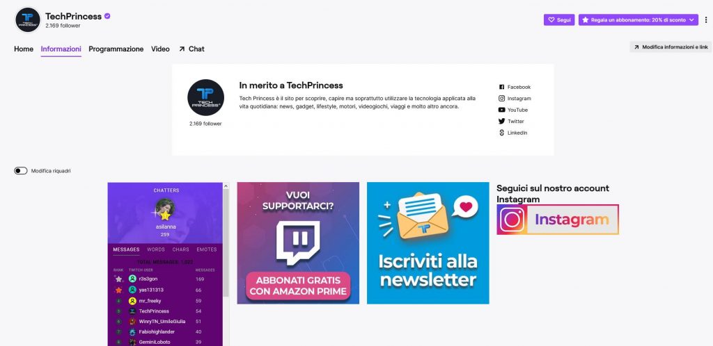Creare canale Twitch