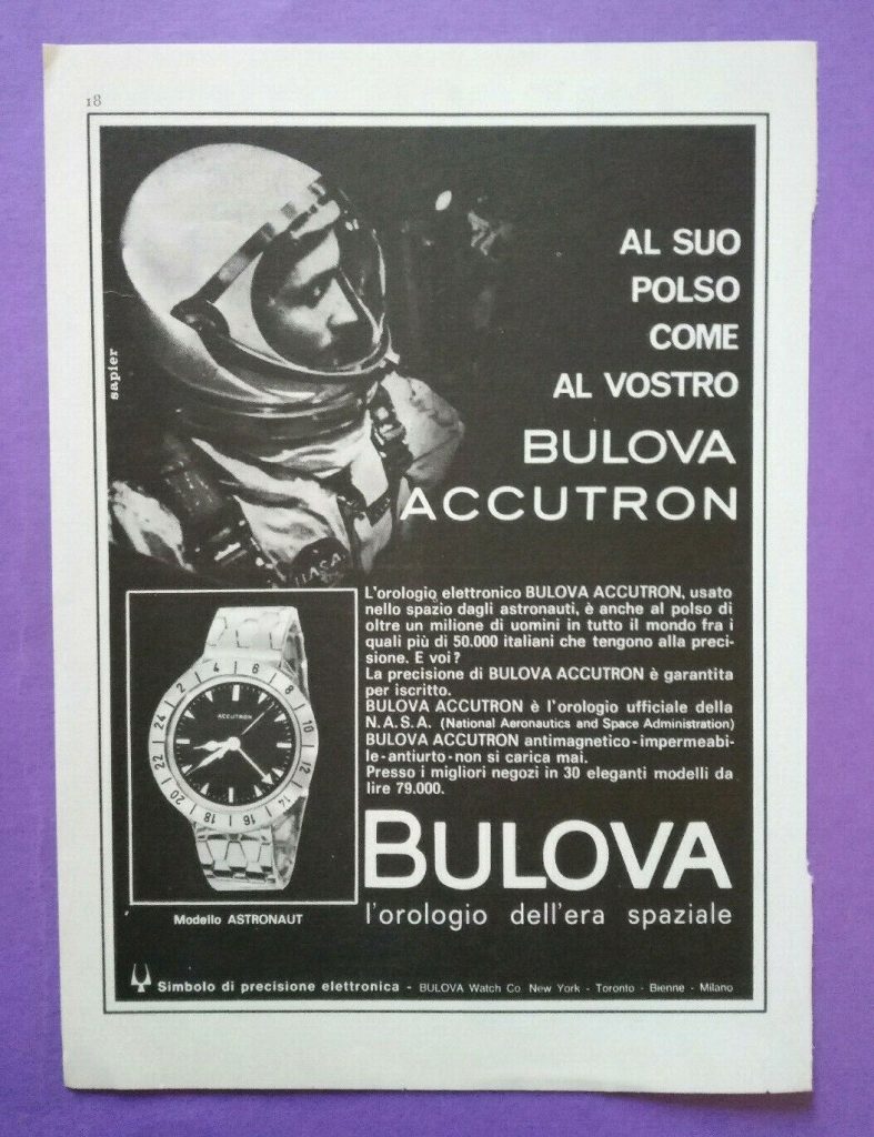 Bulova Accutron Spaceview modello vintage pubblicità luna