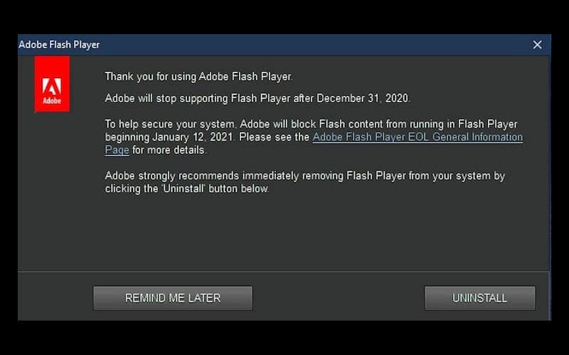 adobe flash player bloccato