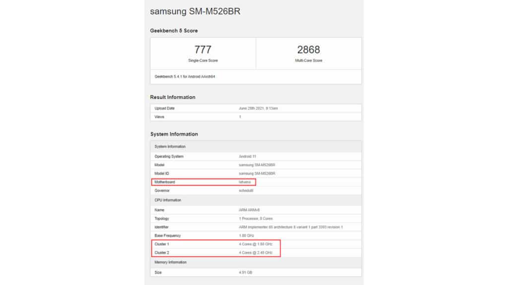 Samsung Galaxy M52 5G benchmark