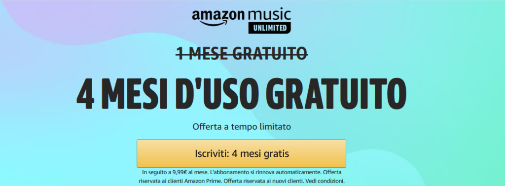 Amazon Music gratis per 4 mesi