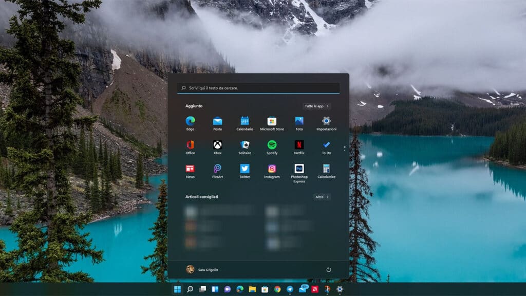 Nuovo menu Start funzionalità Windows 11