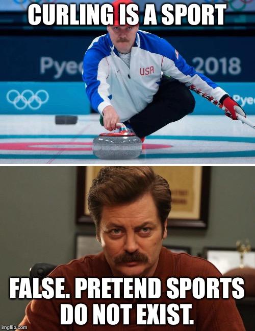 meme curling ron swanson