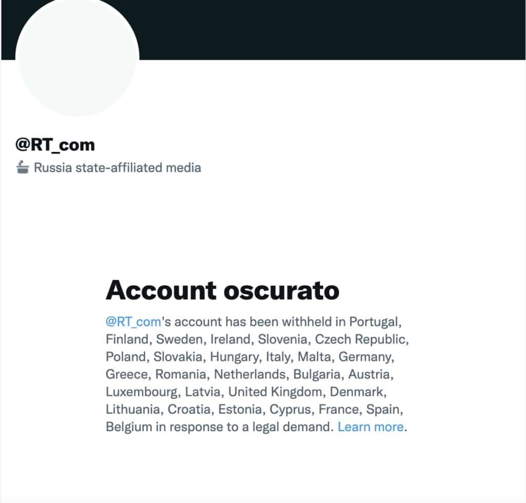 Russia Today ban Twitter