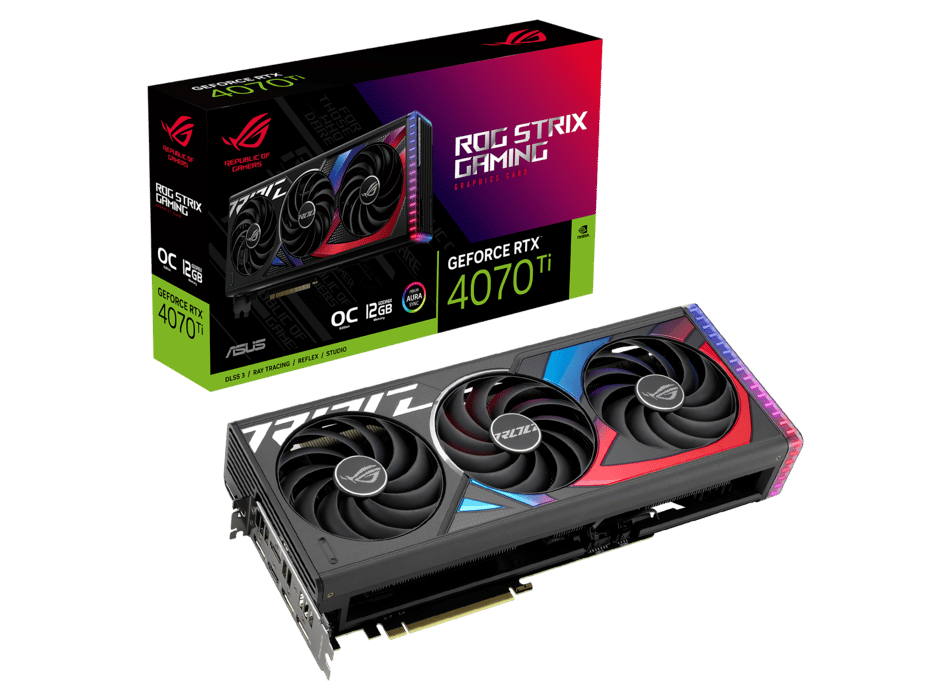ROG Strix GeForce RTX 4070 Ti OC Edition packaging and graphics card