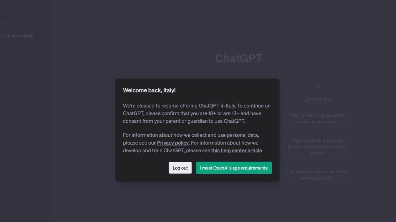 ChatGPT è di nuovo disponibile in Italia thumbnail