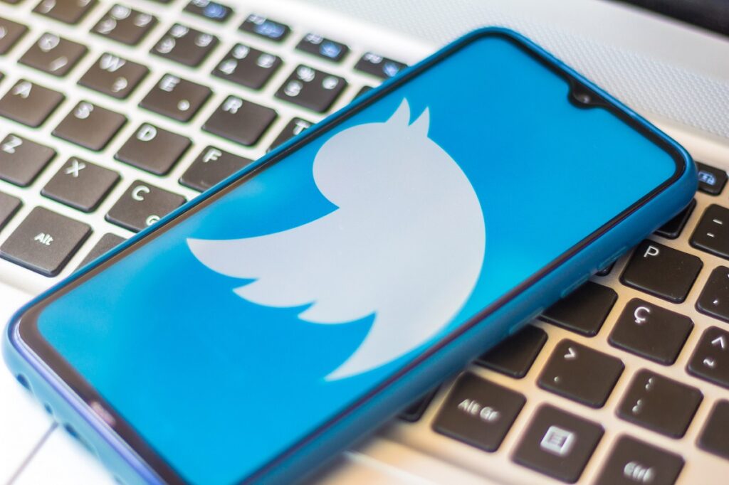 July 11, 2020, Brazil. In this photo illustration the Twitter logo seen displayed on a smartphone.