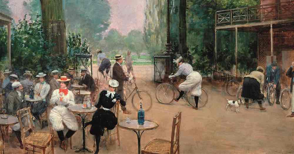 "Le chalet du cycle au bois de Boulogne". Olio di Jean Béraut del 1900 circa
