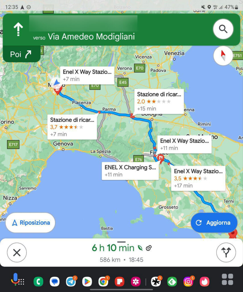 Ricarica EV app google maps
