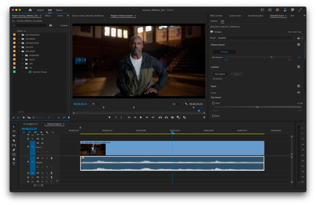 Adobe Premiere Pro aggiornamento enhance speech