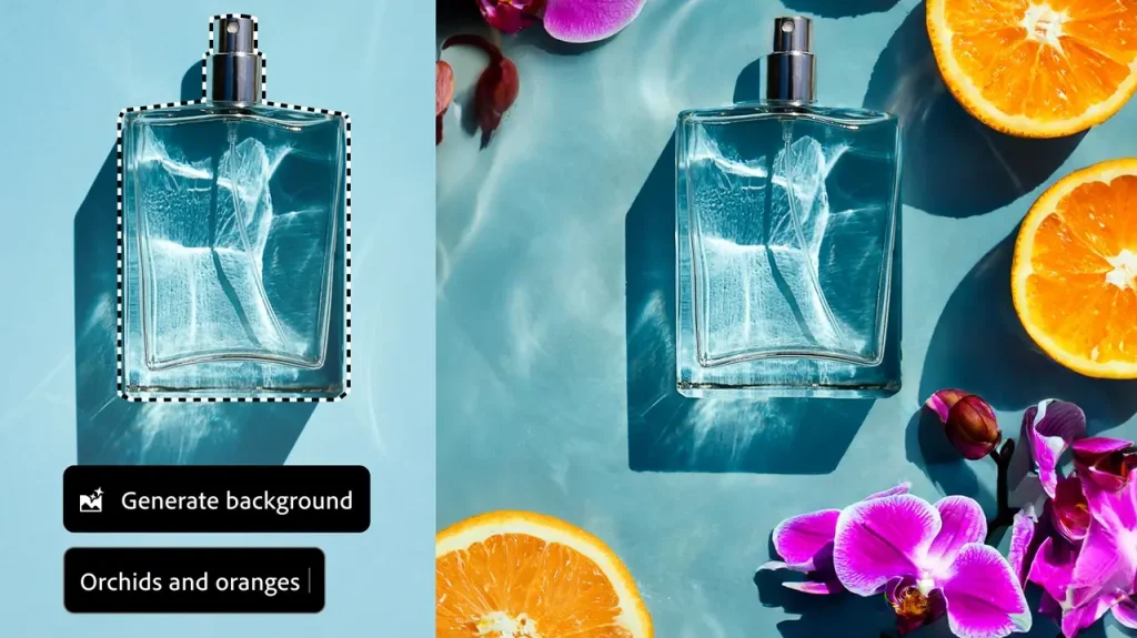 Adobe Firefly AI PhotoShop Generate Background Perfume Campaign