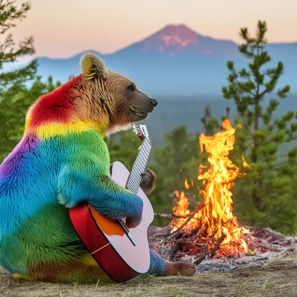 Rainbow bear playing guitar prompt Image 3 Adobe