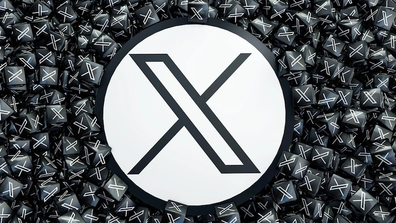 x logo di twitter grande al centro con piccoli loghi sullo sfondo