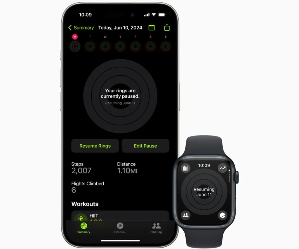 Apple WWDC24 watchOS 11 Activity rings paused 240610