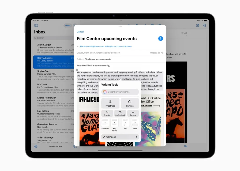 Apple iPad Air Apple Intelligence Writing Tools 250304